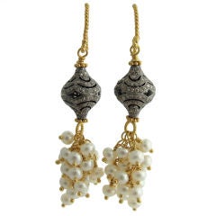 Miriam Earrings -  Diamonds, Rhodium Reticulated Beads, with Fre