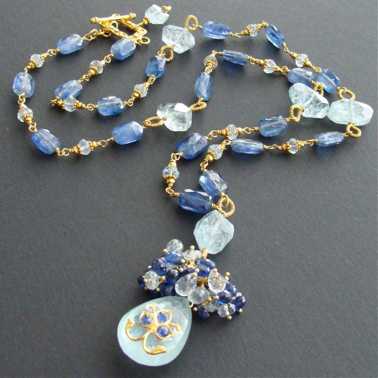 Davinia Necklace - Aquamarine, Kyanite and Blue Sapphires