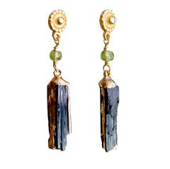 Annette Earrings - 24k Gold Chased Black Tourmaline with Peridot