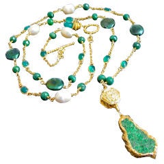 Bonnie II Necklace - Emeralds, Green Onyx and Freshwater Pearls