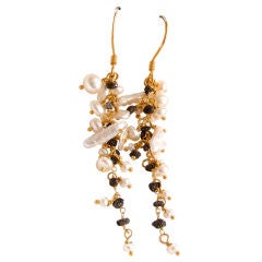 Colette Earrings - Raw Black Diamonds and Freshwater Pearls