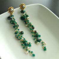 Bonnie Earrings - Emeralds, Freshwater Pearls and Green Onyx
