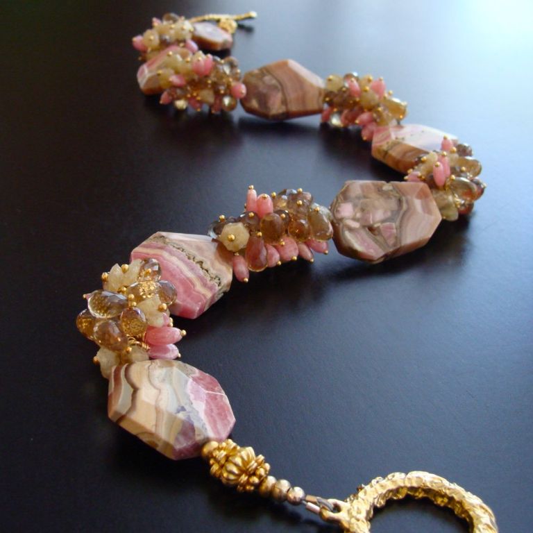 Women's Angela Necklace - Missoni Striped Rhodochrosite Slices with Cham