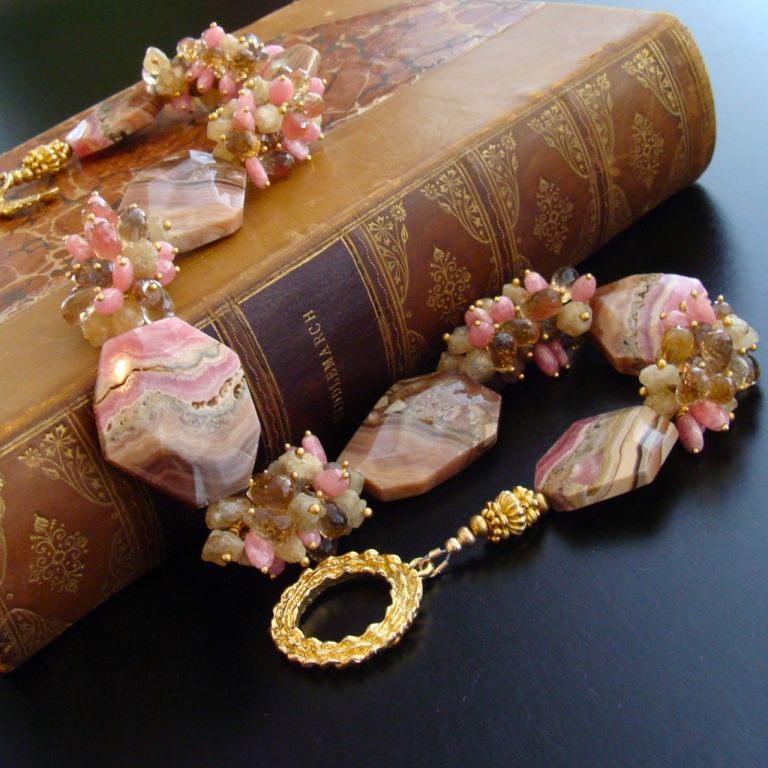 Angela Necklace - Missoni Striped Rhodochrosite Slices with Cham 1