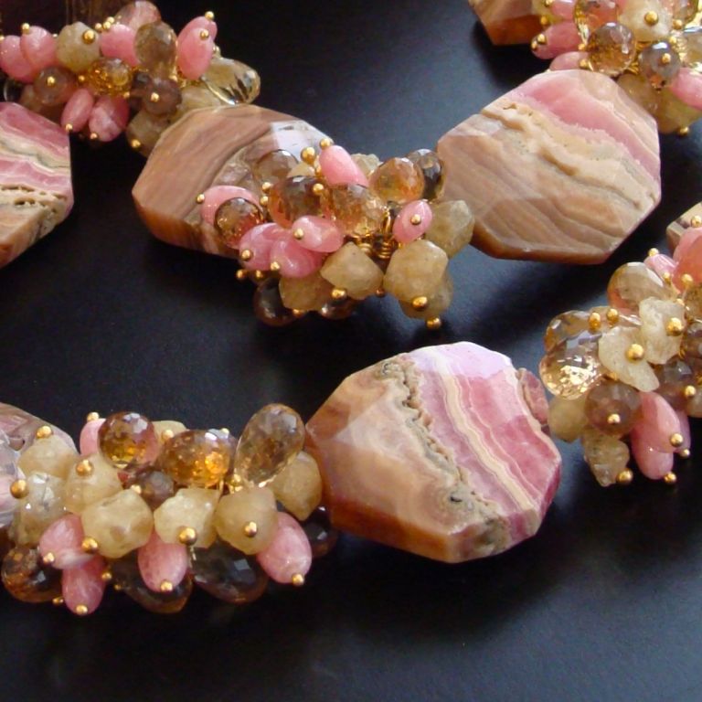 Angela Necklace - Missoni Striped Rhodochrosite Slices with Cham 2