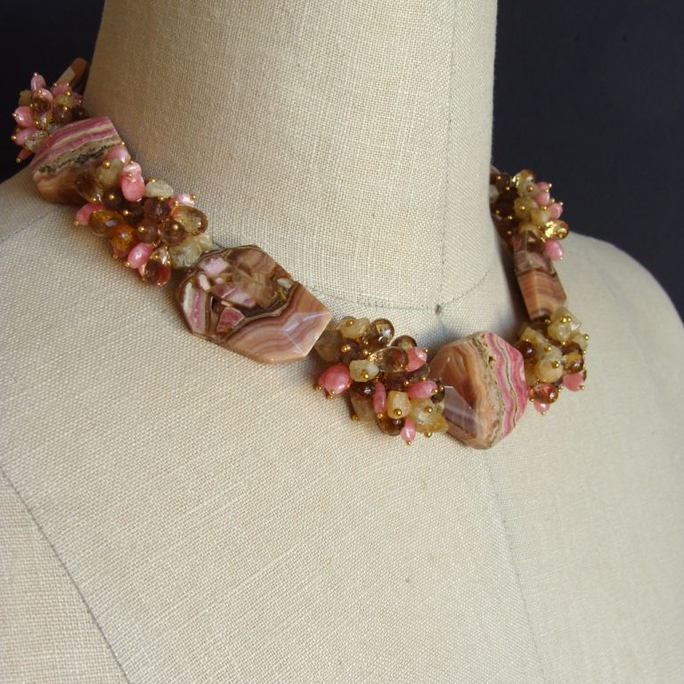 Angela Necklace - Missoni Striped Rhodochrosite Slices with Cham 3