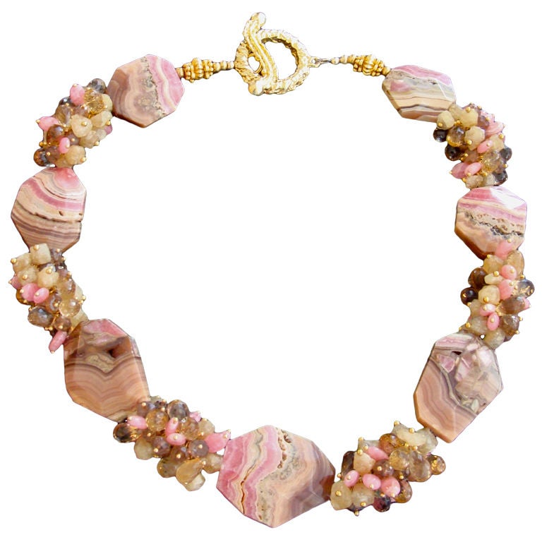 Angela Necklace - Missoni Striped Rhodochrosite Slices with Cham