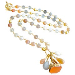 Multicored Moonstone Necklace with Antique Pinchbeck Carnelian F