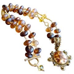 Amber Quartz and Citrine Necklace with Shell Pendant