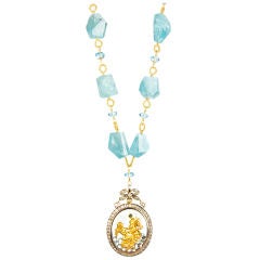 Aquamarine Nuggets and Blue Topaz Necklace - Silver Paste Locket
