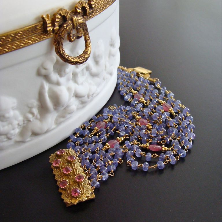 Tanzanite & Pink Sapphire Pinchbeck Clasp Bracelet - Amalie Brac