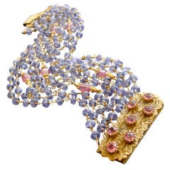 Tanzanite & Pink Sapphire Pinchbeck Clasp Bracelet - Amalie Brac