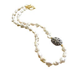 Saltwater Keshi Pearls & Diamond Rhodium Silver Necklace - Emily