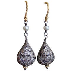 Rhodium Diamond Teardrop Earrings - Point de Venise Earrings