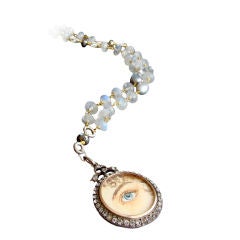 Lovers Eye Antique Locket Moonstone Pearls Silver Pyrite