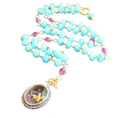 Peruvian Opal & Pink Sapphires Necklace / Locket - Abeille