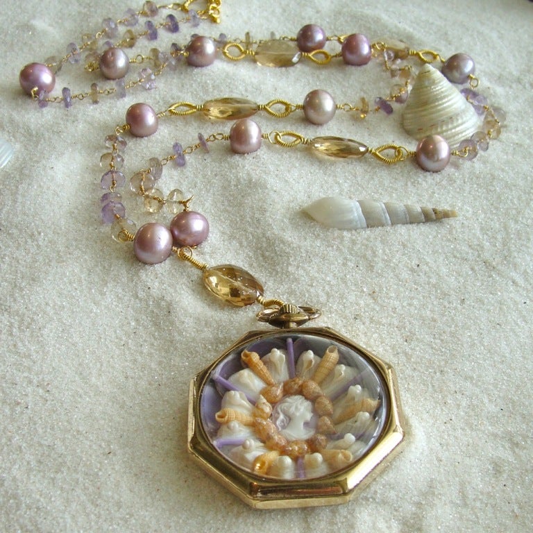 Vineyard Valentine II Necklace<br />
<br />
The Sailor’s Valentine originated as a way for sailors to not only express their love for wives and family, but to also while away the endless days at sea.  Fashioned from varieties of colorful shells