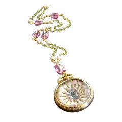 Sailor's Valentine Pocket Watch Pink Topaz Peridot Necklace