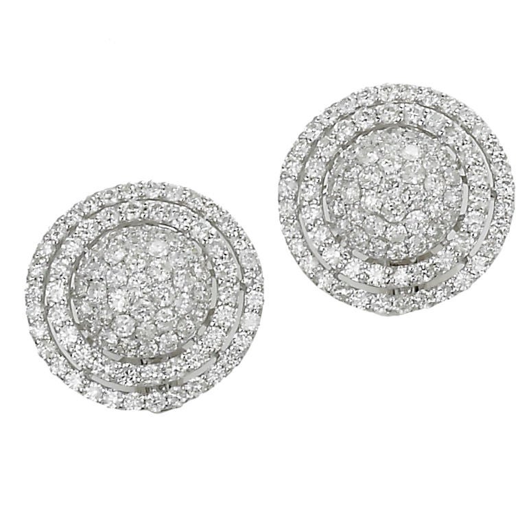 18KT White Gold and Diamond Button Earrings