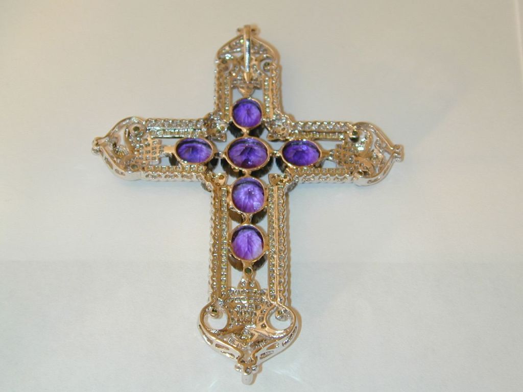Amethyst, Diamond and Tsavorite Cross Pendant
