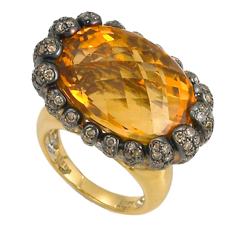 Large Citrine Cocktail Ring For Sale