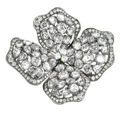 Large White Sapphire and Diamond Flower Ring