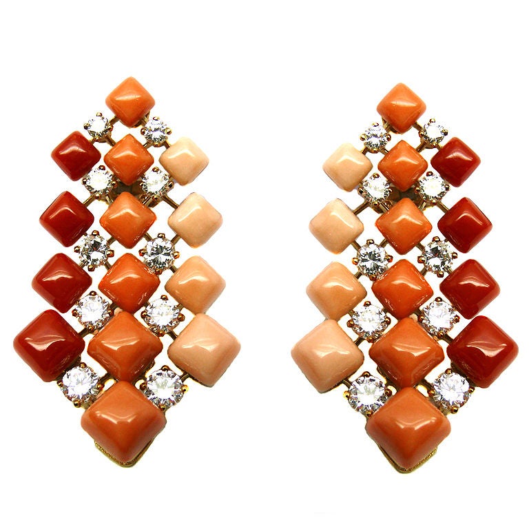 VAN CLEEF & ARPELS Coral Diamond Earrings For Sale