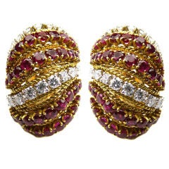 VAN CLEEF 
ARPELS 18K Gold Ruby and Diamond Earrings