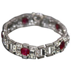 Exquisite Art Deco Platinum Ruby and Diamond Bracelet