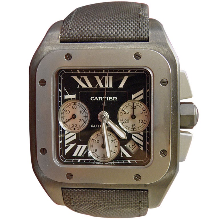 Limited Edition Cartier Santos100 Chronograph Titanium/Steel For Sale