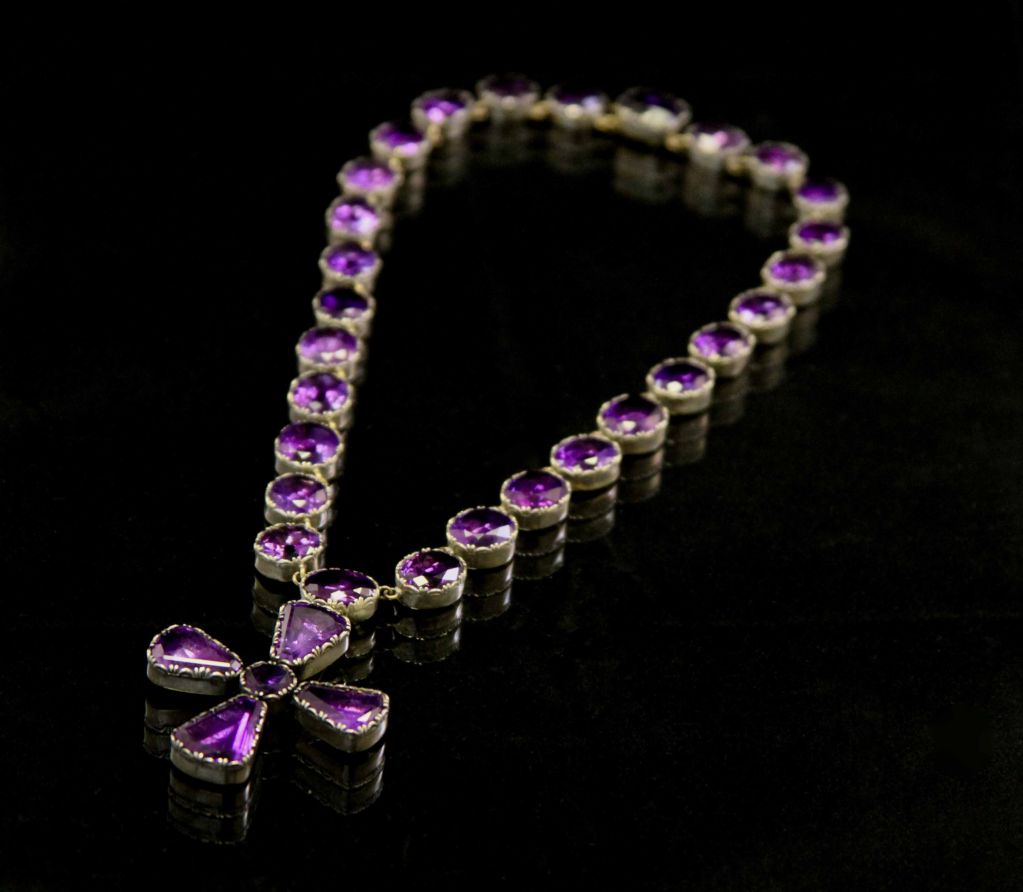 Russian  Amethyst Cross Pendant Necklace