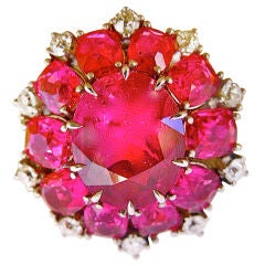 Marvelous Cluster  Ruby  Diamond Platinum Ring