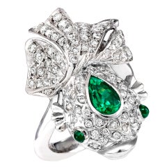 Katerina Maxine Diamond Emerald Good Luck Fish Ring
