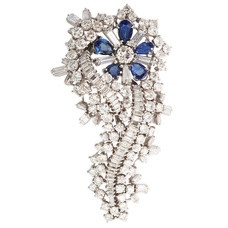 Fine Diamond and Sapphire Brooch For Sale at 1stDibs