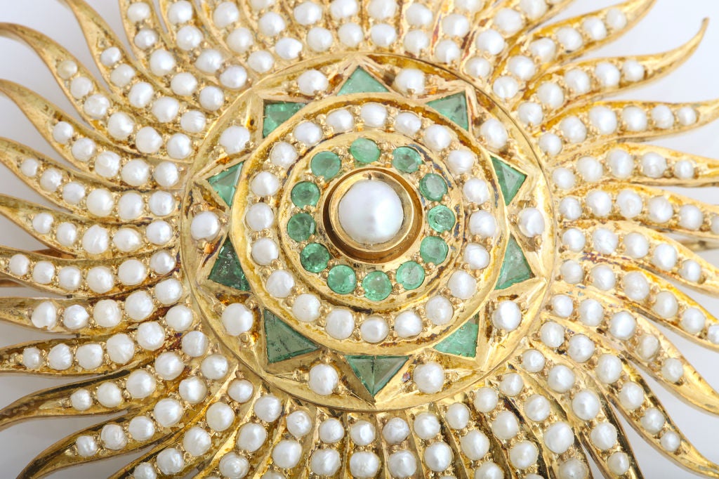 Women's Mughal Style Pearl And Emerald Brooch