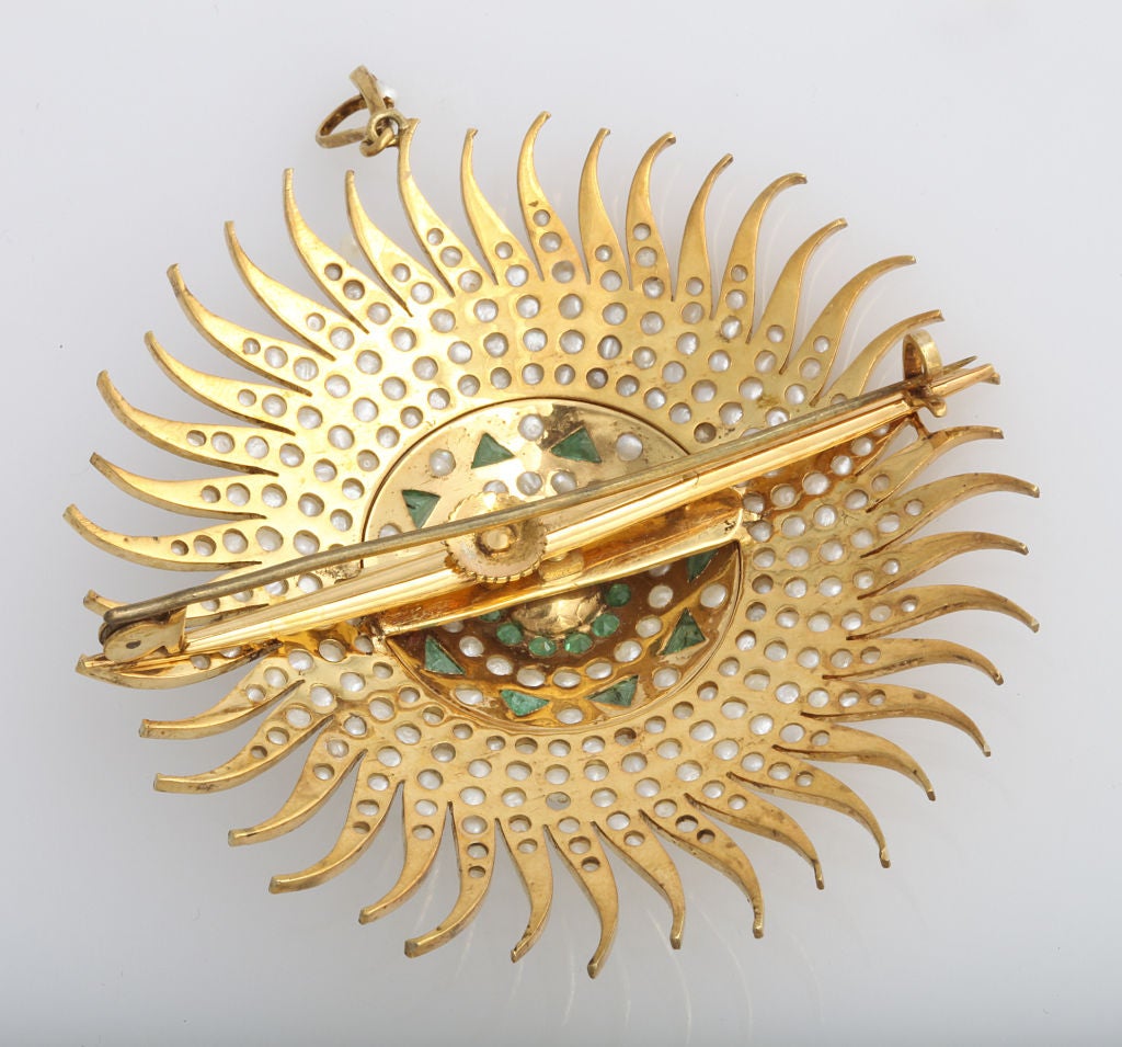 Mughal Style Pearl And Emerald Brooch 1