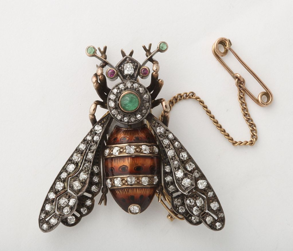 Edwardian Enamel Diamond and Gold Bumble Bee Brooch