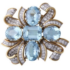 TIFFANY & CO SHLUMBERGER Diamond, Gold, and Aquamarine Brooch 6