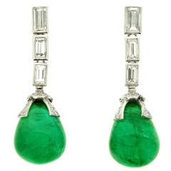 Drop Natural Unenhanced Emerald and Diamond Earrings 10