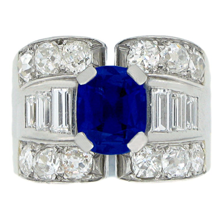 Mauboussin Sapphire And Diamond Cocktail Ring, French, 1947
