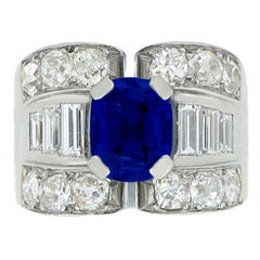 Anello da cocktail con zaffiro e diamanti Mauboussin, Francia, 1947