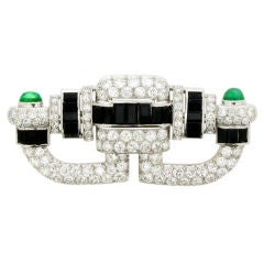 Art Deco Onyx Diamond Emerald Brooch 7