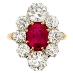 Antique Natural Unenhanced Burmese Ruby Diamond Cluster Ring c1905 3