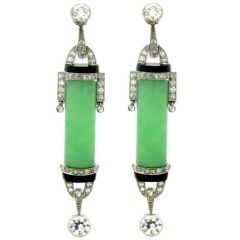 Art Deco Diamond, Jade and Onyx Earrings, circa 1925 6