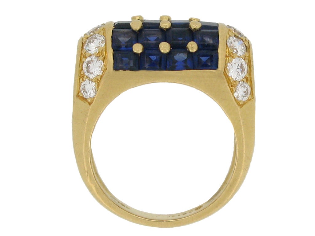 Square Cut Oscar Heyman Brothers Natural Sapphire Diamond Cocktail Ring American 1960s For Sale