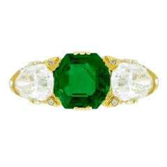 Antique Natural Unenhanced emerald & diamond carved ring, English, circa 1890. 10