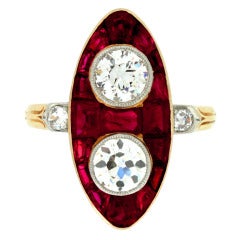 Antique Natural Unenhanced Marquise Ruby Diamond Ring c1900 4