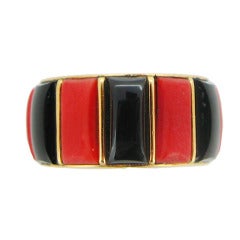 Cartier Paris 1970s Coral Onyx Gold Band Ring 11