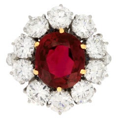 Natural Unenhanced Siam Ruby and Diamond Cluster Ring, circa 1960 6