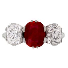 Natural Burmese Ruby Diamond Three Stone Ring c1910 10